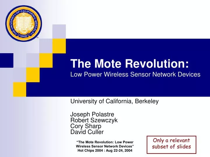 the mote revolution low power wireless sensor network devices