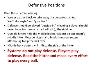 Defensive Positions