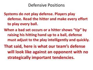 Defensive Positions