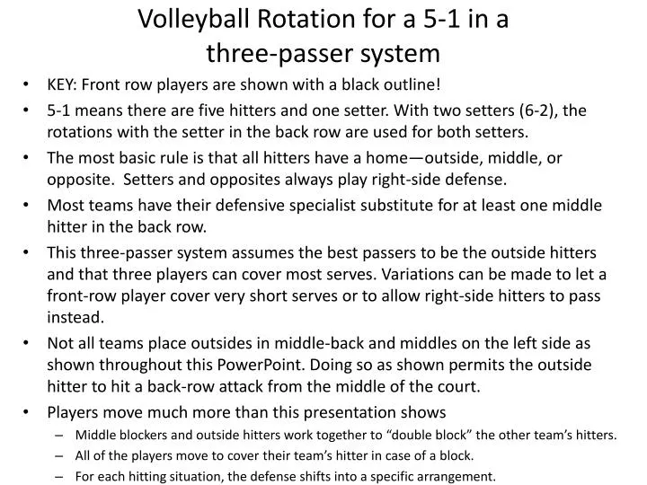 volleyball rotation for a 5 1 in a three passer system