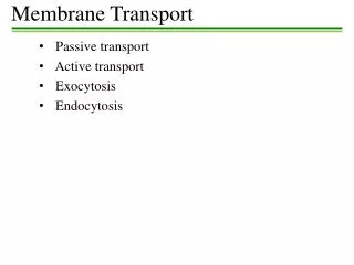 Passive transport Active transport Exocytosis Endocytosis
