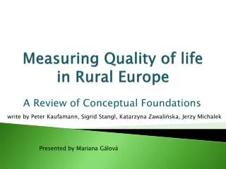 Measuring Quality of life in Rural Europe