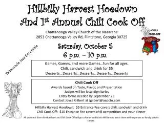 Hillbilly Harvest Hoedown And 1 st Annual Chili Cook Off