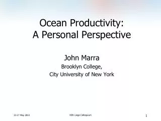 Ocean Productivity: A Personal Perspective