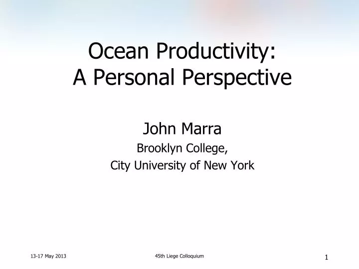 ocean productivity a personal perspective