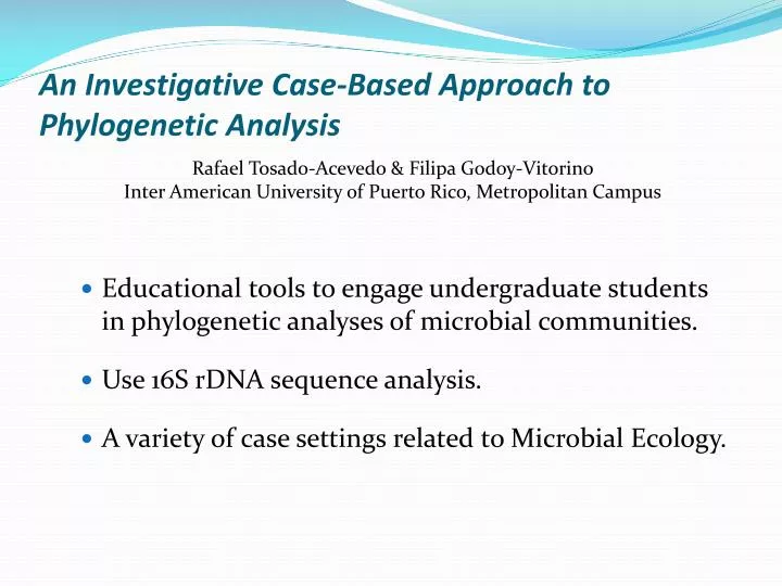 an investigative case based approach to phylogenetic analysis