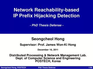 Network Reachability-based IP Prefix Hijacking Detection - PhD Thesis Defense -