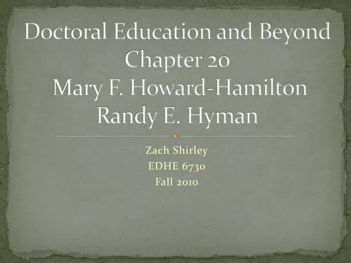 doctoral education and beyond chapter 20 mary f howard hamilton randy e hyman