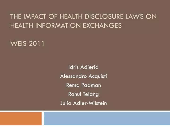 the impact of health disclosure laws on health information exchanges weis 2011