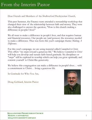 From the Interim Pastor