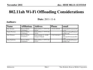 802.11ah Wi-Fi Offloading Considerations