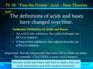 The definitions of acids and bases have changed over time.