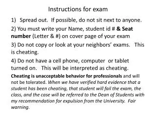 Instructions for exam