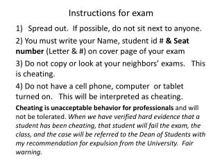 instructions for exam
