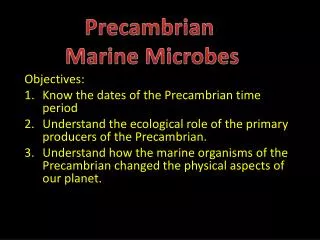Objectives: Know the dates of the Precambrian time period