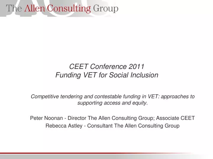 ceet conference 2011 funding vet for social inclusion