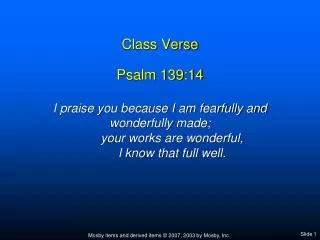 Class Verse Psalm 139:14