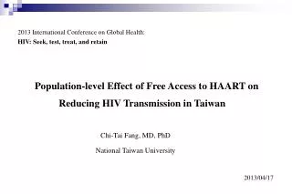 Population-level Effect of Free Access to HAART on Reducing HIV Transmission in Taiwan
