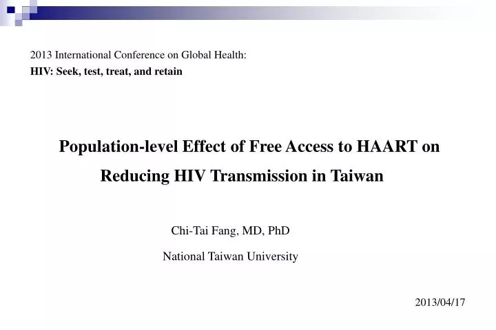 population level effect of free access to haart on reducing hiv transmission in taiwan