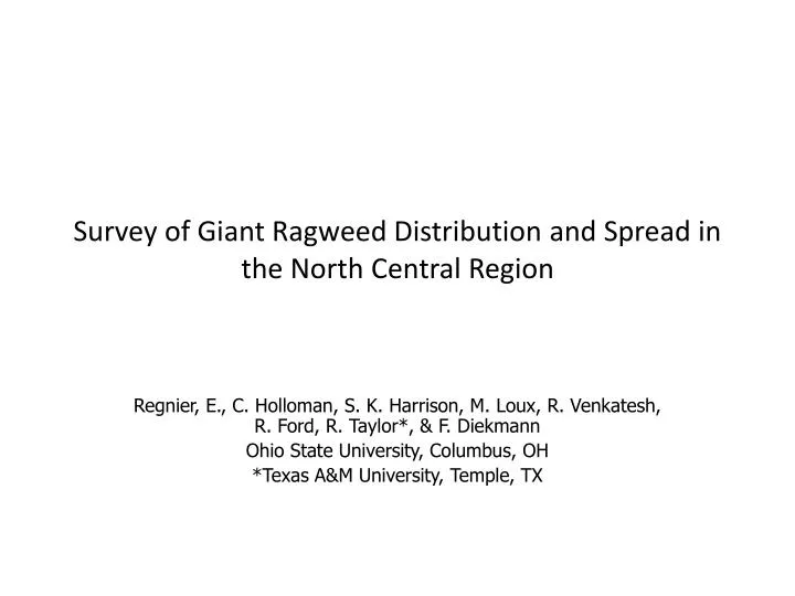 survey of giant ragweed distribution and spread in the north central region