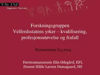 Forskningsgruppen Velferdsstatens yrker – kvalifisering, profesjonsutøvelse og frafall