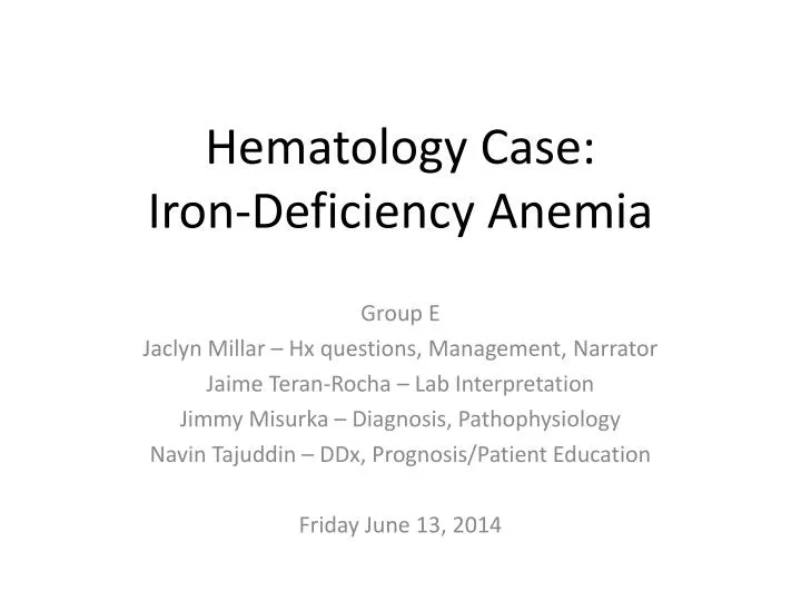 hematology case iron deficiency anemia