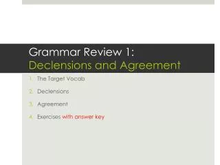 Grammar Review 1: Declensions and Agreement