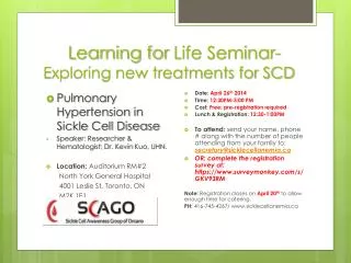Learning for Life Seminar- Exploring new treatments for SCD