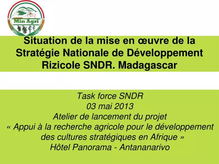 situation de la mise en uvre de la strat gie nationale de d veloppement rizicole sndr madagascar