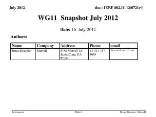 WG11 Snapshot July 2012