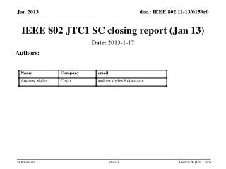 IEEE 802 JTC1 SC closing report (Jan 13)