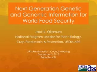 Next-Generation Genetic and Genomic Information for World Food Security