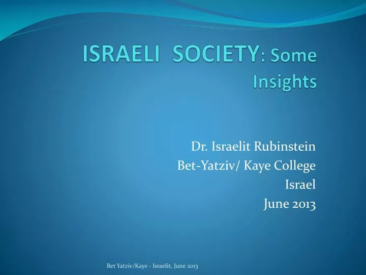 israeli society some insights