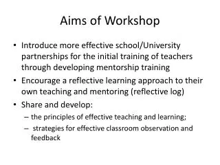 Aims of Workshop