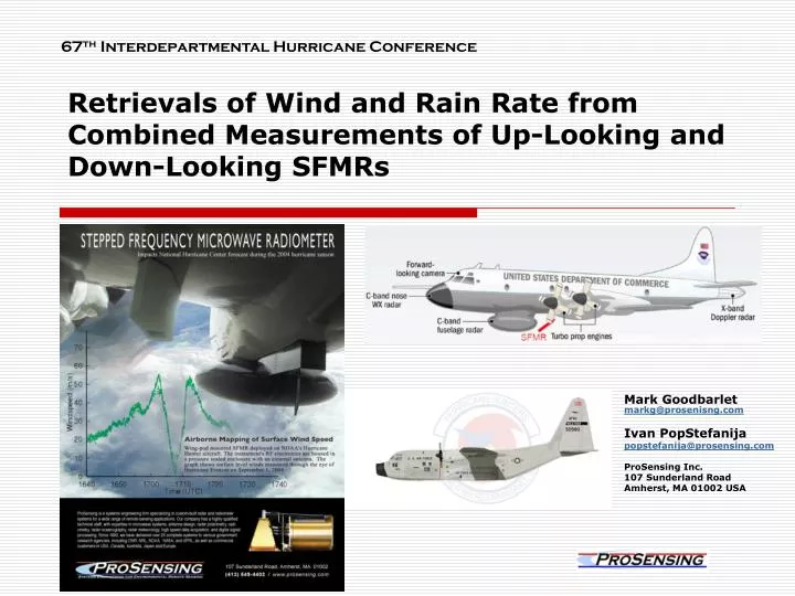 retrievals of wind and rain rate from combined measurements of up looking and down looking sfmrs