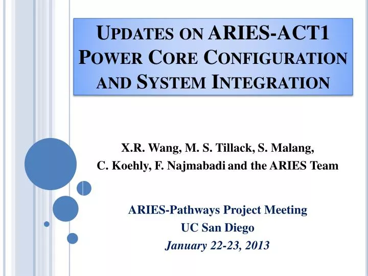 updates on aries act1 power core configuration and system integration