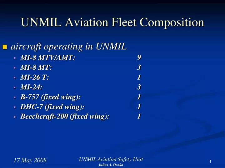 unmil aviation fleet composition