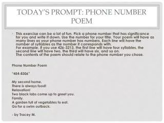 Today’s Prompt: Phone Number Poem