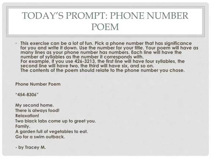 today s prompt phone number poem