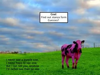 I never saw a purple cow, I never hope to see one; But I can tell you, anyhow