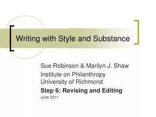 Writing with Style and Substance