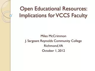 Open Educational Resources: Implications for VCCS Faculty