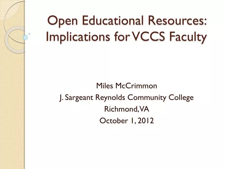 open educational resources implications for vccs faculty