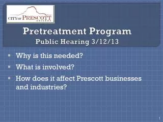 Pretreatment Program Public Hearing 3/12/13