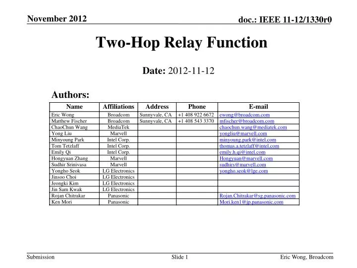 two hop relay function