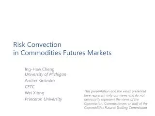 Risk Convection in Commodities Futures Markets