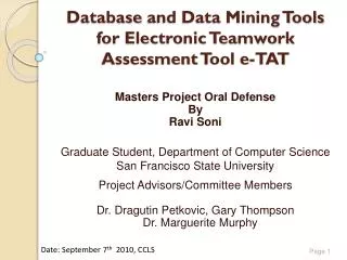 Database and Data Mining Tools for Electronic Teamwork Assessment Tool e-TAT