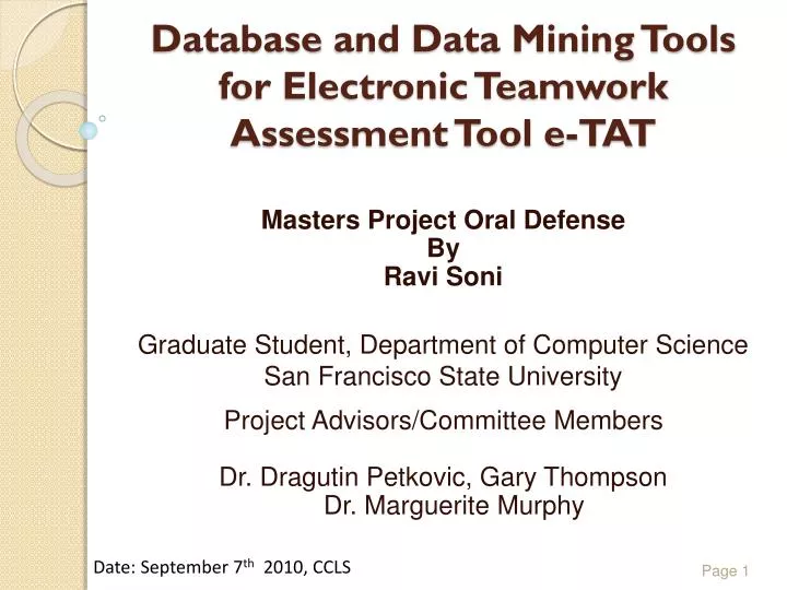 database and data mining tools for electronic teamwork assessment tool e tat