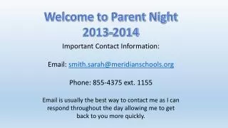 Welcome to Parent Night 2013-2014