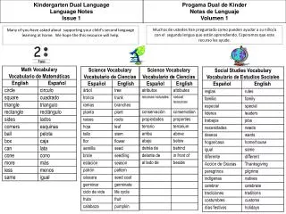 Kindergarten Dual Language Language Notes Issue 1